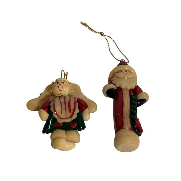 Polymer Clay Christmas Tree Ornaments Lot of 2 Santa & Angel Vintage Decor - Picture 1 of 5